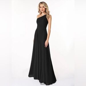AZAZIE DALLAS - Black A-Line One Shoulder Chiffon Dress